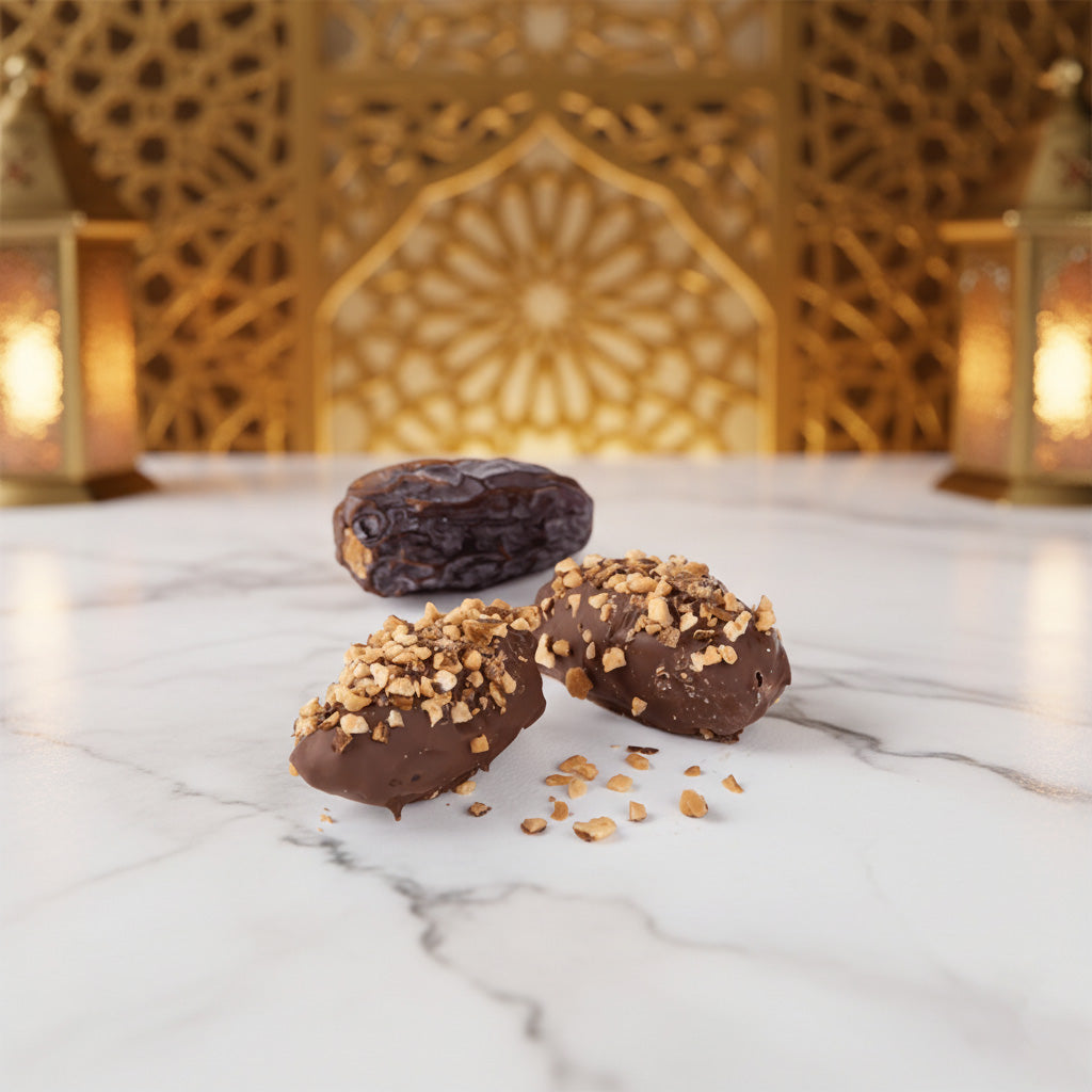 Dates Dipped in Chocolate with Almonds