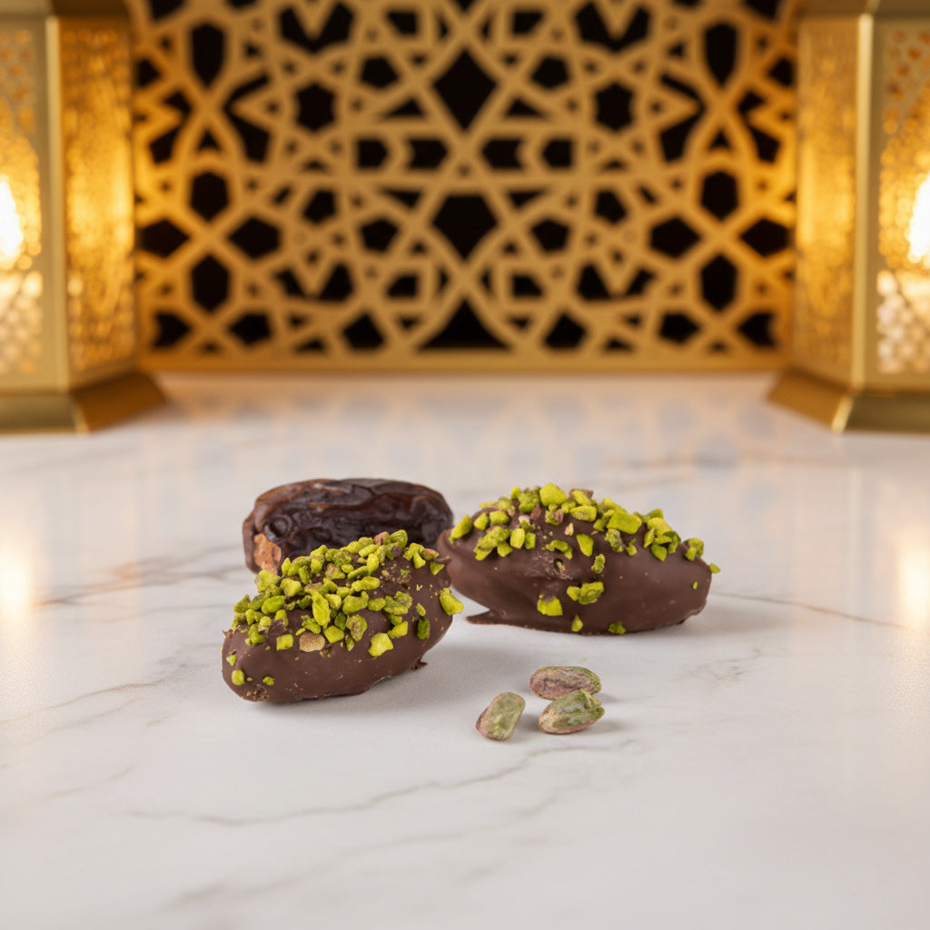 Dates Dipped in Chocolate with Pistachio